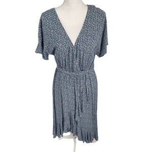 J. Crew Mercantile V-Neck High-low Ruffle-hem Dress Sml Blue Floral Pink